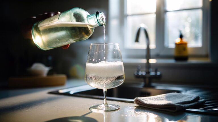 Illustration of white vinegar dissolving limescale to clear cloudy glassware in 30 seconds