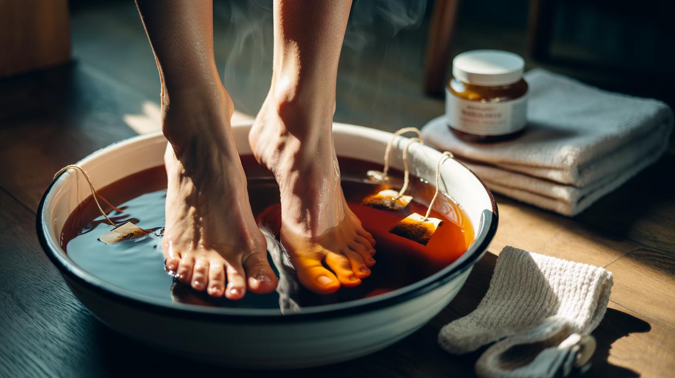 Tea bag foot soak ends dry heels in 10 minutes : how tannins smooth cracks instantly